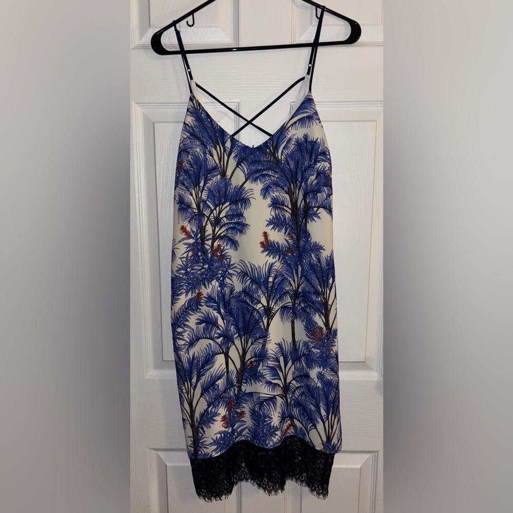 Adelyn Rae Palm Print Lace-Trim Slip Dress – Women’s Small (NWT)